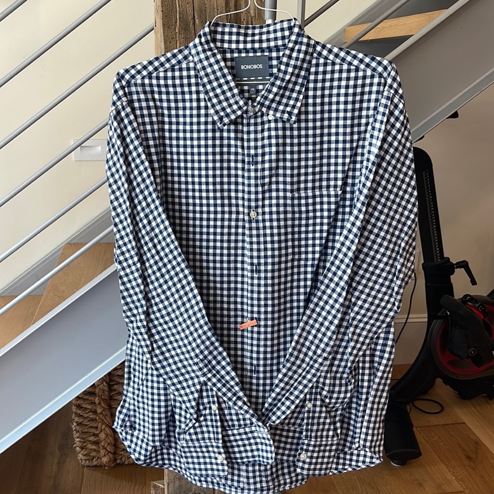 Bonobos Button Down Shirt. Slim Fit. XXL. Navy & White check.